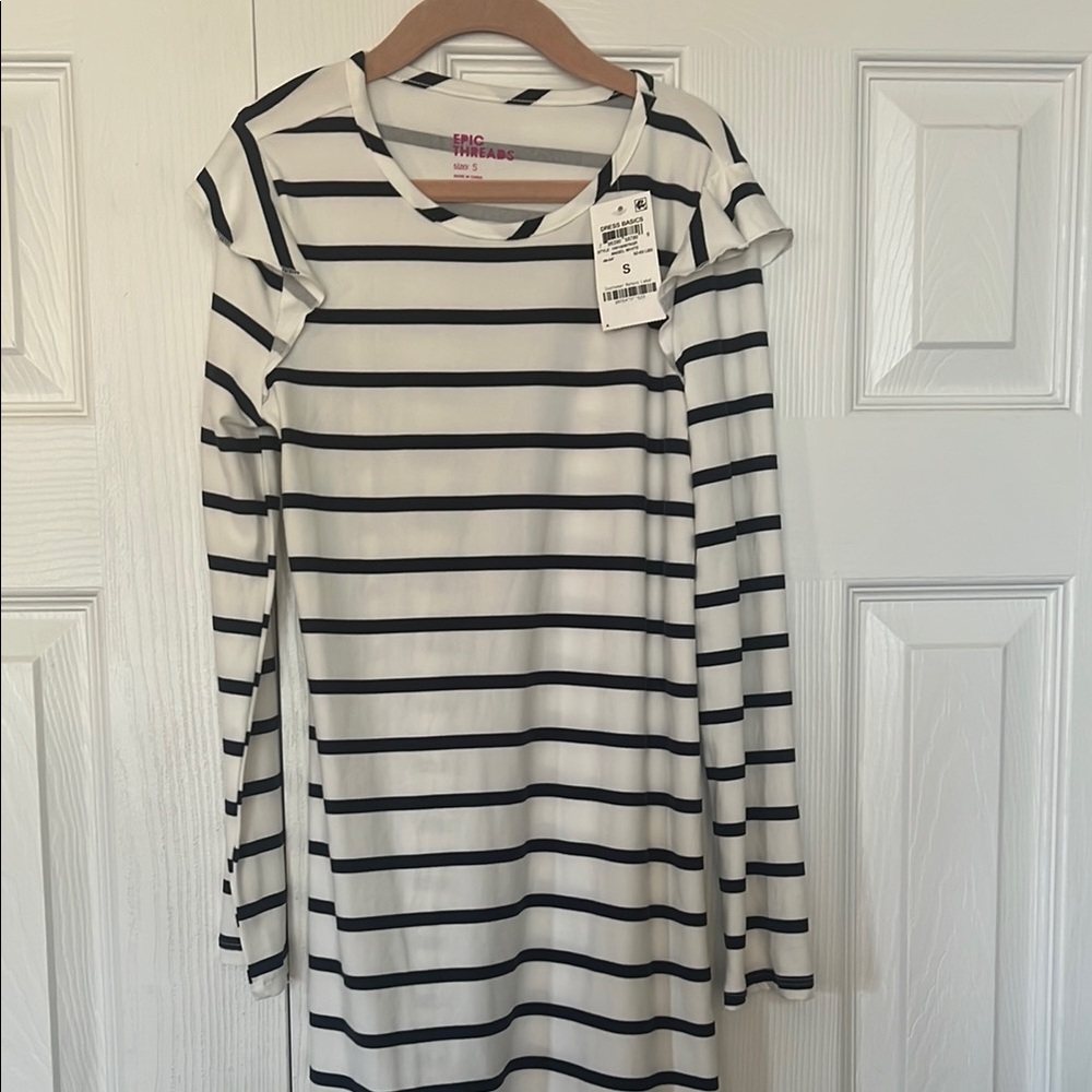 Black and White Striped Long Sleeve Dress